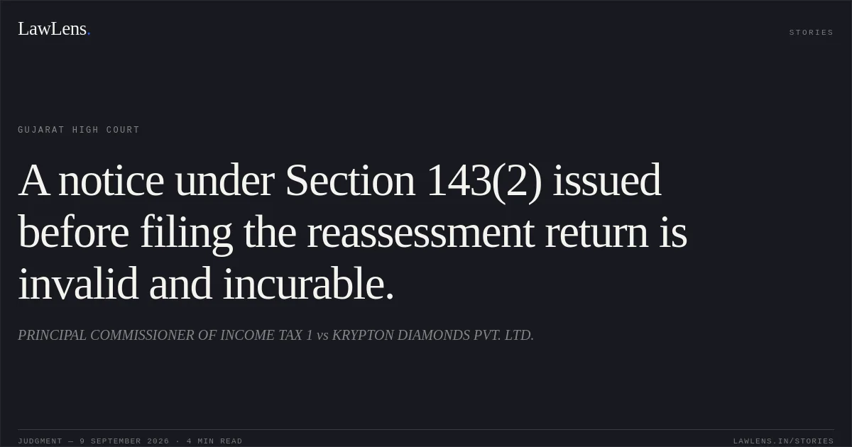 A notice under Section 143(2) issued before filing the reassessment return is invalid and incurable.. PRINCIPAL COMMISSIONER OF INCOME TAX 1 vs KRYPTON DIAMONDS PVT. LTD.. Gujarat High Court. LawLens