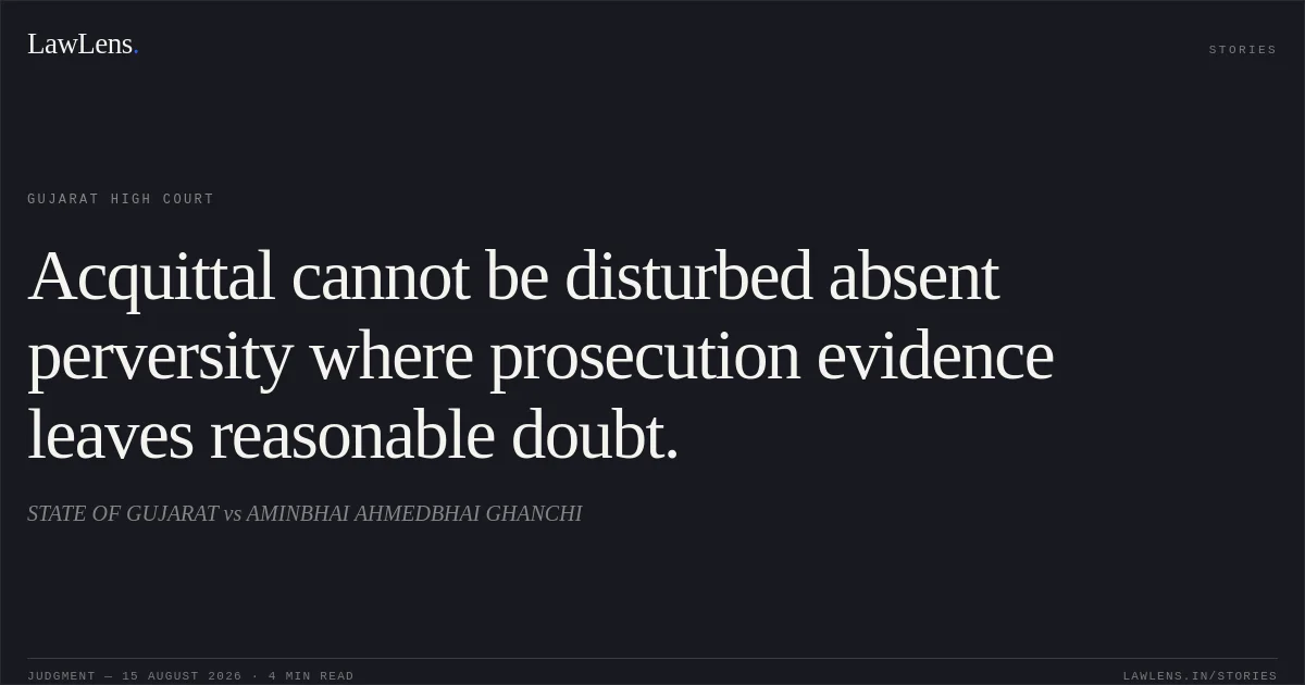 Acquittal cannot be disturbed absent perversity where prosecution evidence leaves reasonable doubt.. STATE OF GUJARAT vs AMINBHAI AHMEDBHAI GHANCHI. Gujarat High Court. LawLens
