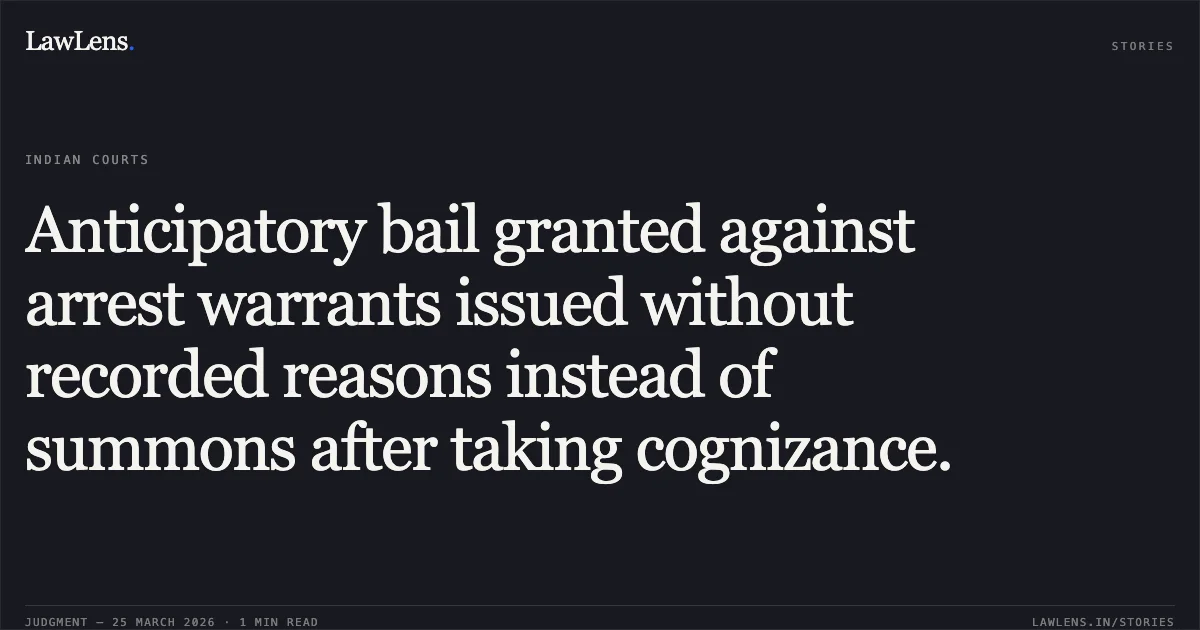 Anticipatory bail granted against arrest warrants issued without recorded reasons instead of summons after taking cognizance.. Nihal Chand Maali vs The State Of Madhya Pradesh. Madhya Pradesh High Court. LawLens