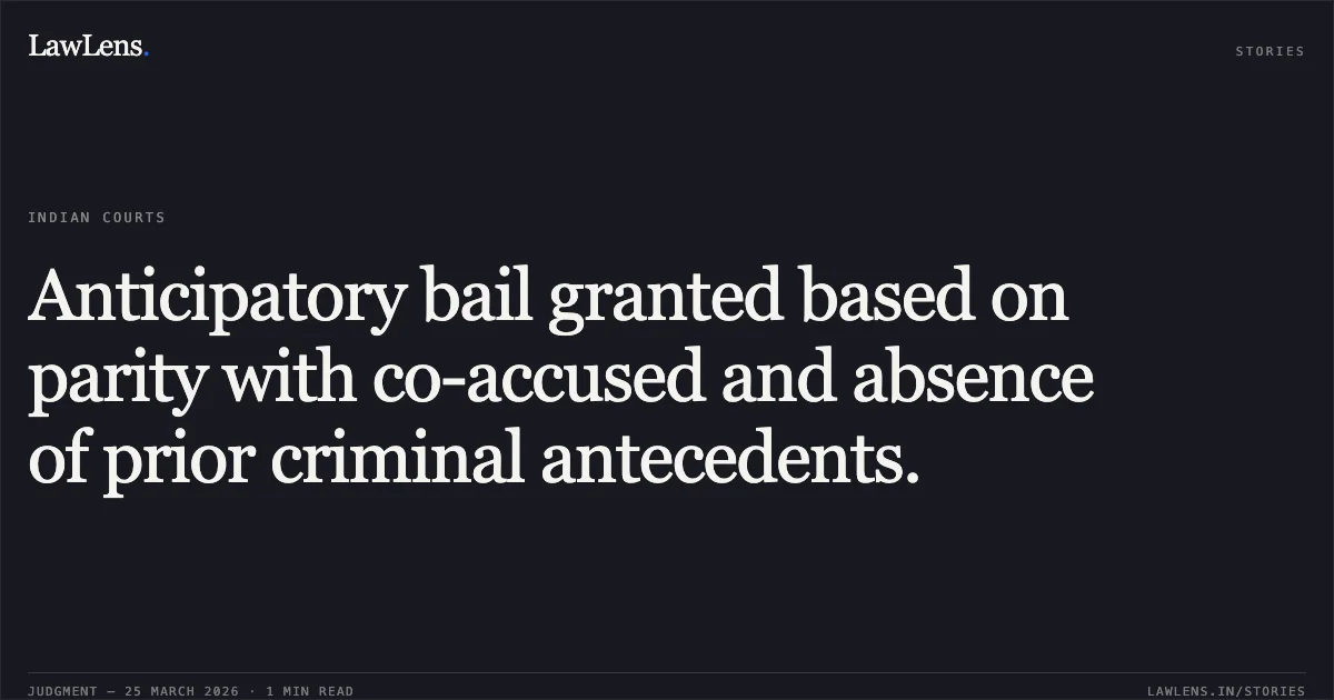 Anticipatory bail granted based on parity with co-accused and absence of prior criminal antecedents.. MD. SALIMUDDIN vs STATE OF CHHATTISGARH. Chhattisgarh High Court. LawLens