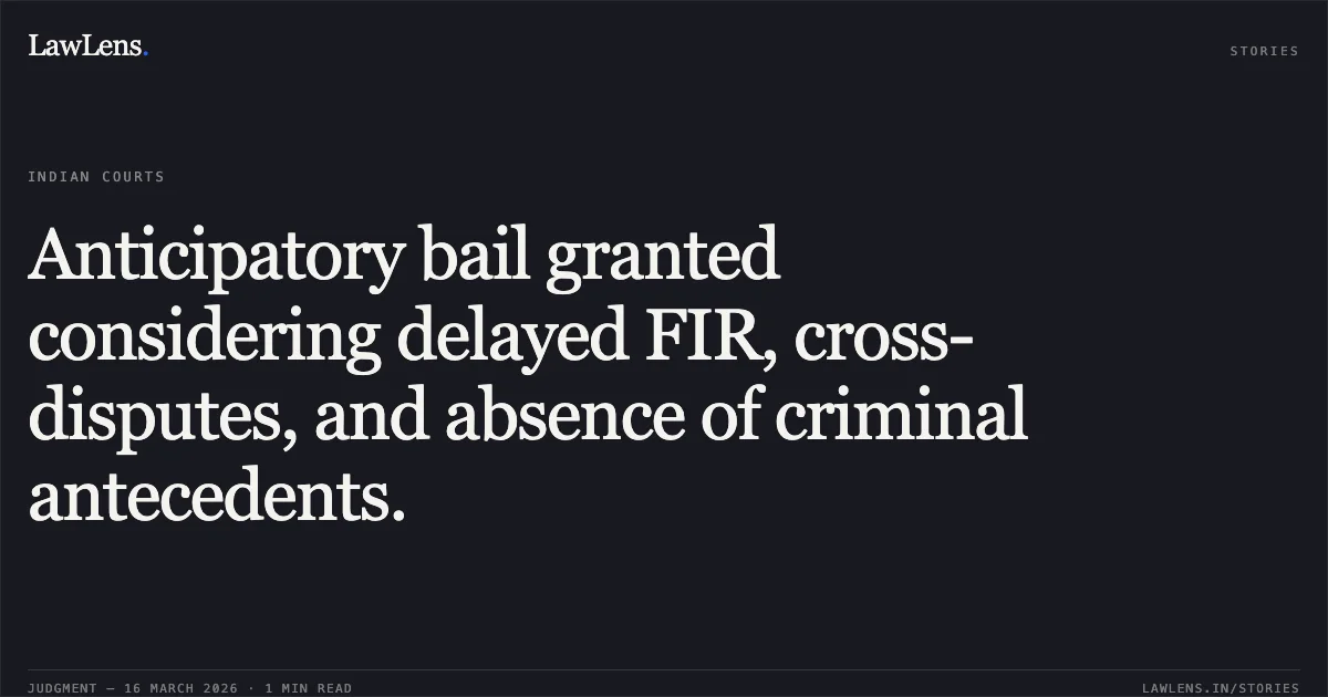 Anticipatory bail granted considering delayed FIR, cross-disputes, and absence of criminal antecedents.. Shivraj vs The State Of Madhya Pradesh. Madhya Pradesh High Court. LawLens