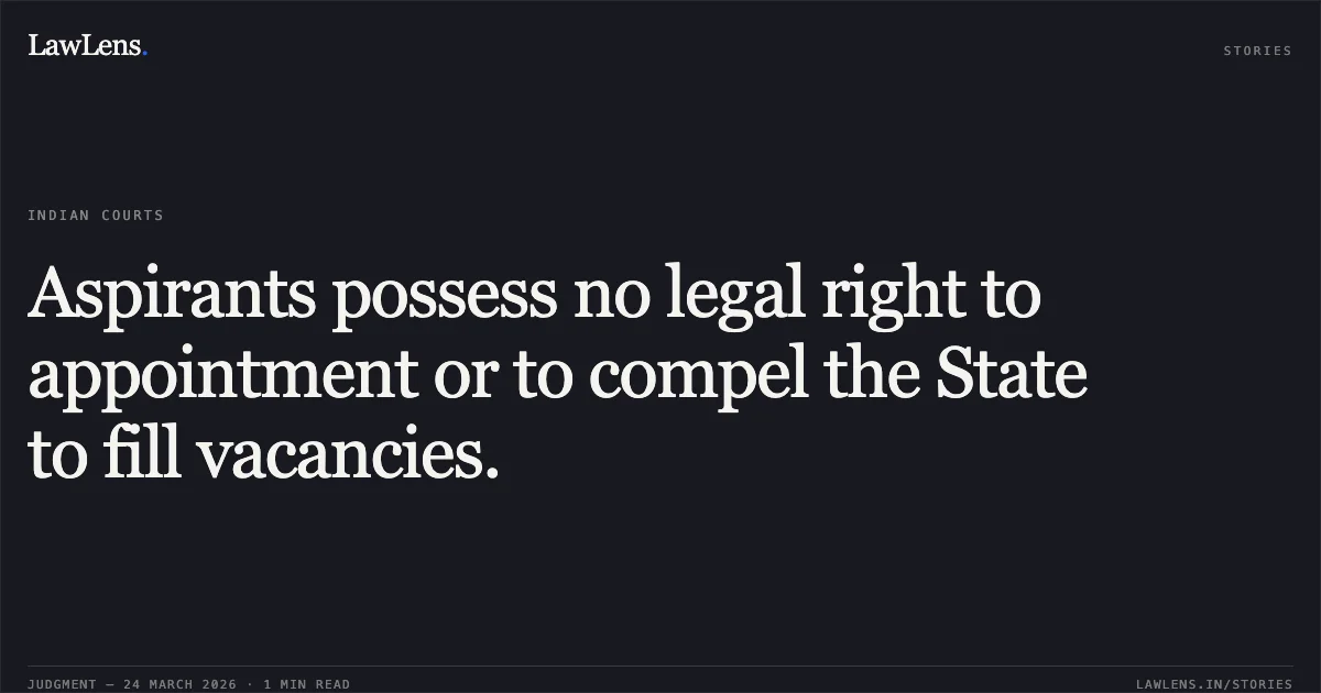 Aspirants possess no legal right to appointment or to compel the State to fill vacancies.. The State of Bihar vs Rajiv Kumar. Patna High Court. LawLens