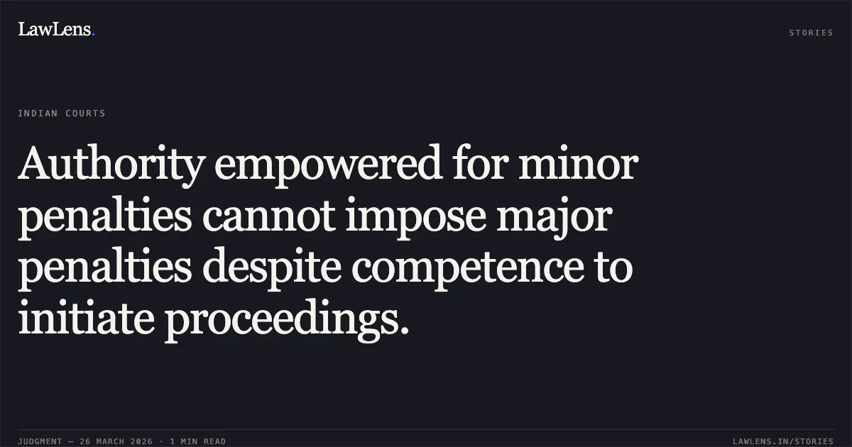 Authority empowered for minor penalties cannot impose major penalties despite competence to initiate proceedings.. Mata Prasad Shakya vs The State Of Madhya Pradesh. Madhya Pradesh High Court. LawLens