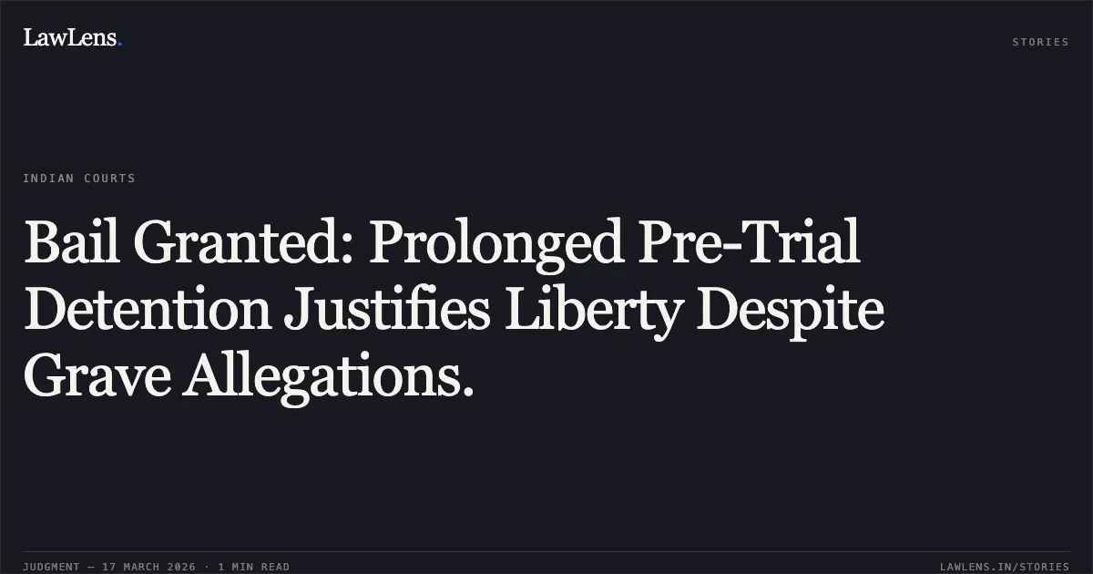 Bail Granted: Prolonged Pre-Trial Detention Justifies Liberty Despite Grave Allegations.. Ashish Jatav vs The State Of Madhya Pradesh. Madhya Pradesh High Court. LawLens