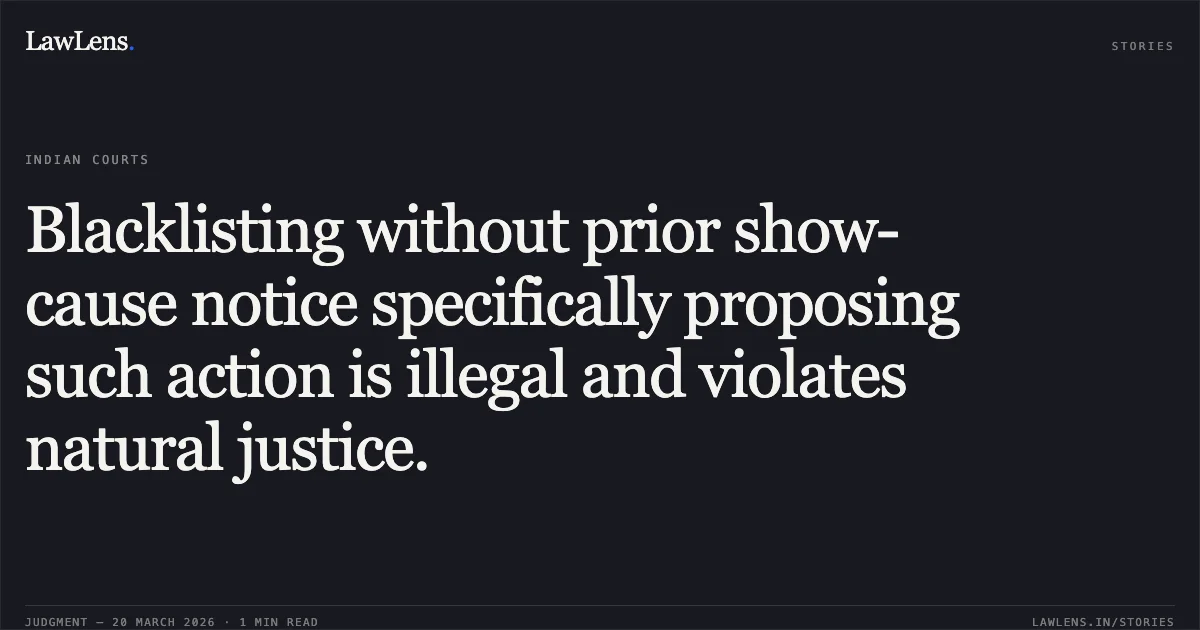 Blacklisting without prior show-cause notice specifically proposing such action is illegal and violates natural justice.. M/S Sagar Associates vs The State Of Madhya Pradesh. Madhya Pradesh High Court. LawLens