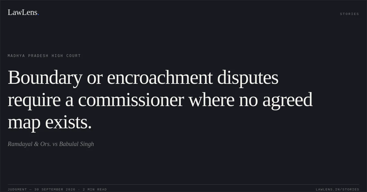 Boundary or encroachment disputes require a commissioner where no agreed map exists.. Ramdayal & Ors. vs Babulal Singh. Madhya Pradesh High Court. LawLens