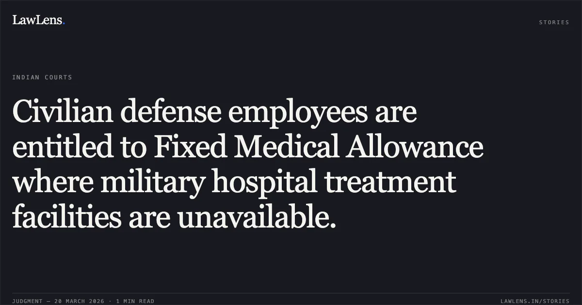 Civilian defense employees are entitled to Fixed Medical Allowance where military hospital treatment facilities are unavailable.. GANESH GOALA vs DEFENCE. Central Administrative Tribunal. LawLens