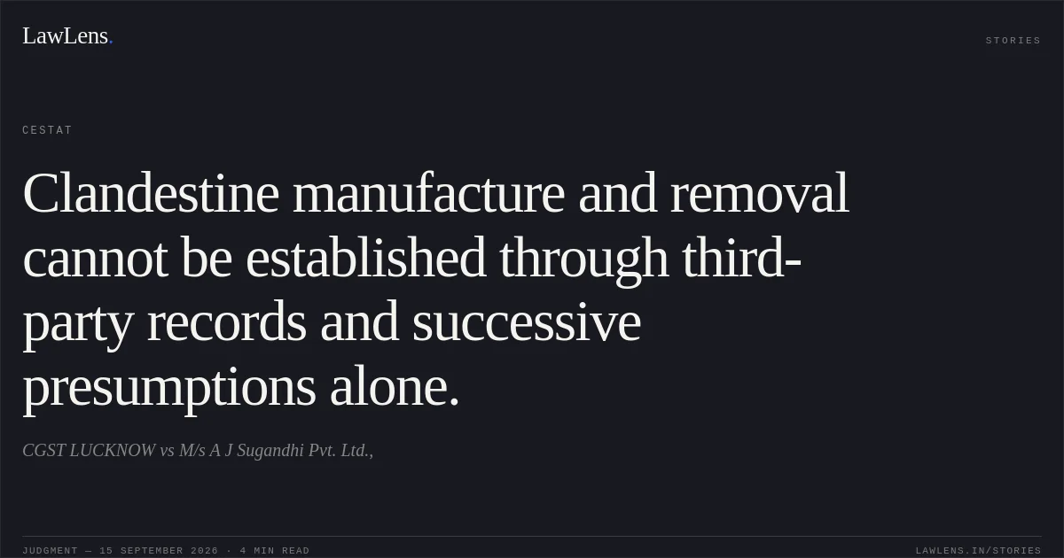 Clandestine manufacture and removal cannot be established through third-party records and successive presumptions alone.. CGST LUCKNOW vs M/s A J Sugandhi Pvt. Ltd.,. CESTAT. LawLens
