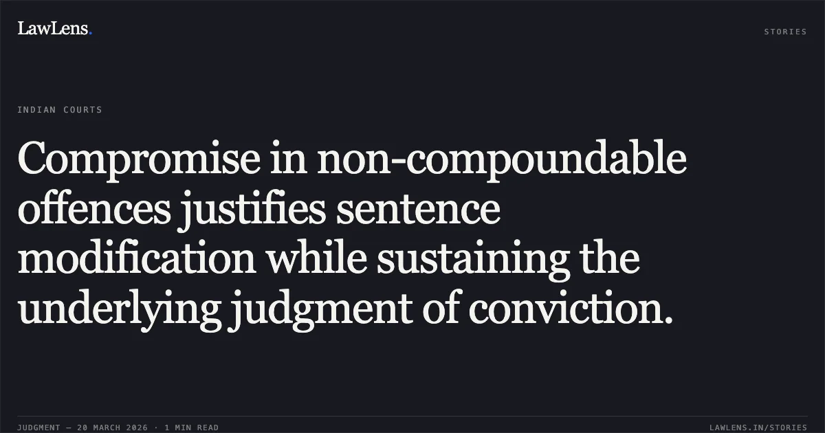 Compromise in non-compoundable offences justifies sentence modification while sustaining the underlying judgment of conviction.. NIMAI PANDIT And ORS. vs STATE OF JHARKHAND. Jharkhand High Court. LawLens