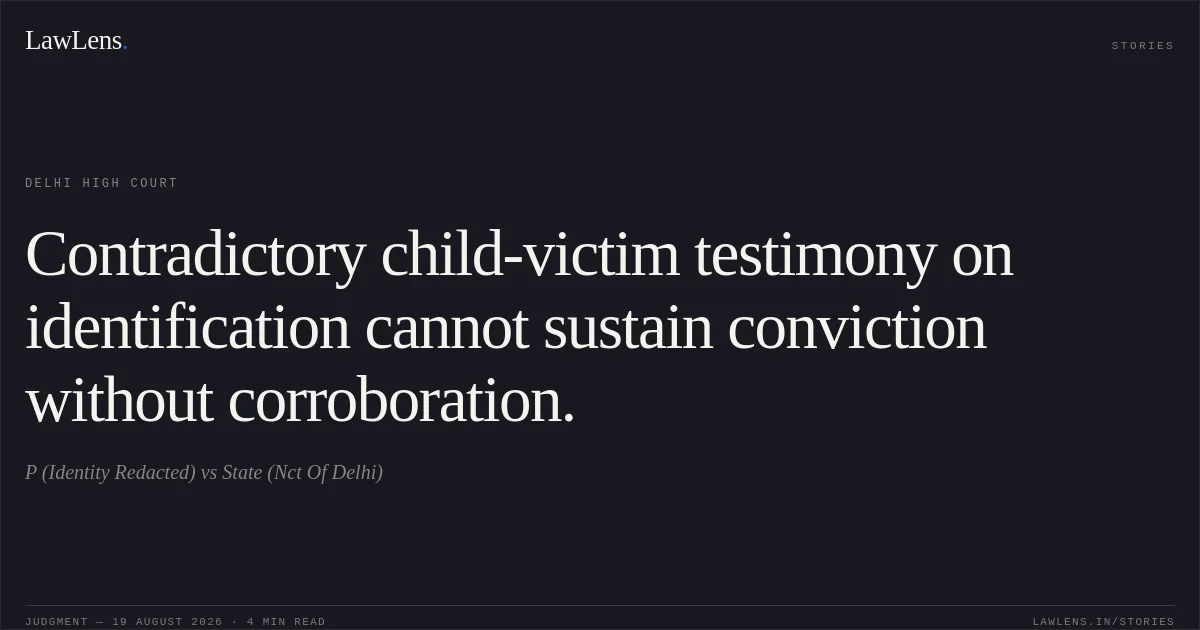 Contradictory child-victim testimony on identification cannot sustain conviction without corroboration.. P (Identity Redacted) vs State (Nct Of Delhi). Delhi High Court. LawLens