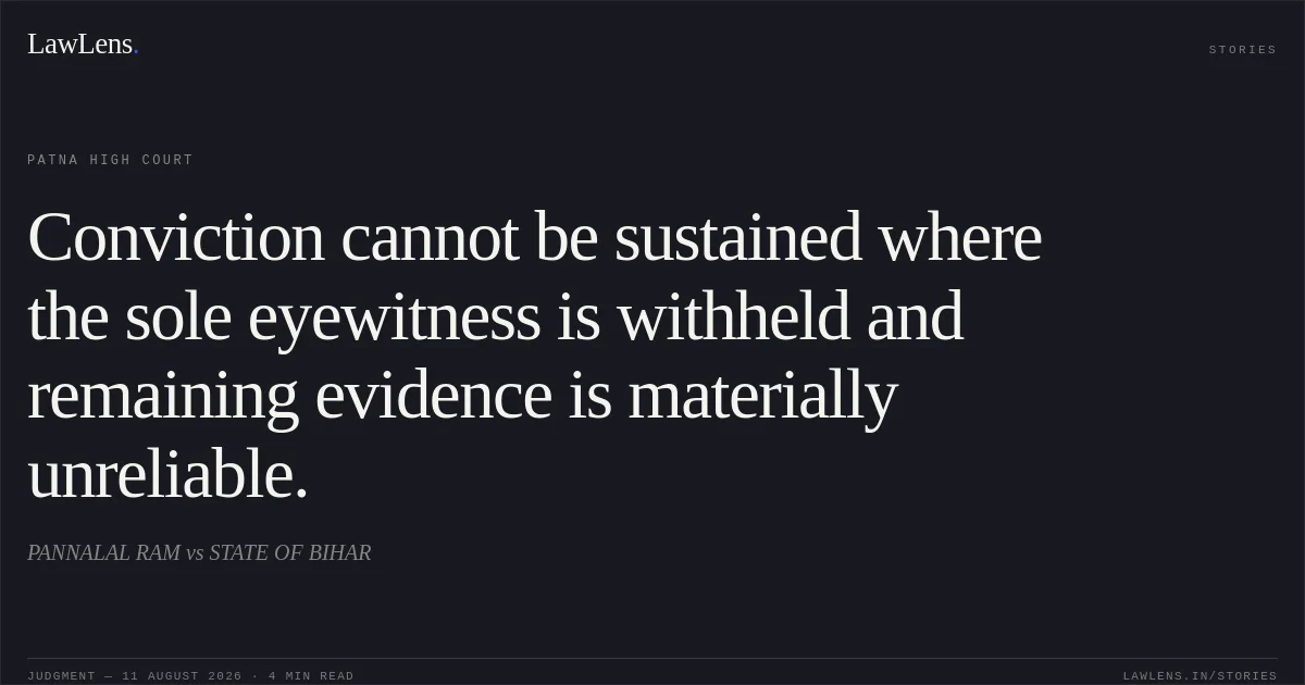 Conviction cannot be sustained where the sole eyewitness is withheld and remaining evidence is materially unreliable.. PANNALAL RAM vs STATE OF BIHAR. Patna High Court. LawLens