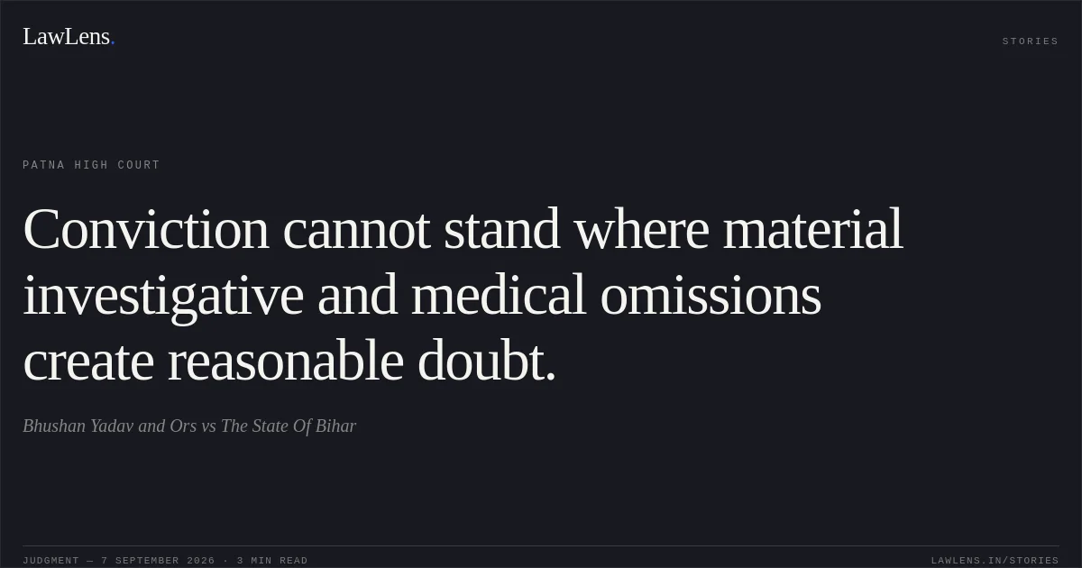 Conviction cannot stand where material investigative and medical omissions create reasonable doubt.. Bhushan Yadav and Ors vs The State Of Bihar. Patna High Court. LawLens