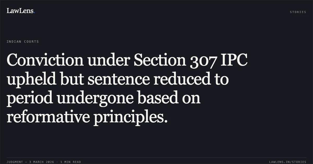 Conviction under Section 307 IPC upheld but sentence reduced to period undergone based on reformative principles.. Anil Kumar v. State of Chhattisgarh [CRA No. 1611 of 2025]. Chhattisgarh High Court. LawLens