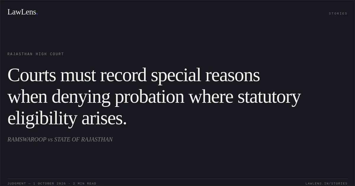 Courts must record special reasons when denying probation where statutory eligibility arises.. RAMSWAROOP vs STATE OF RAJASTHAN. Rajasthan High Court. LawLens