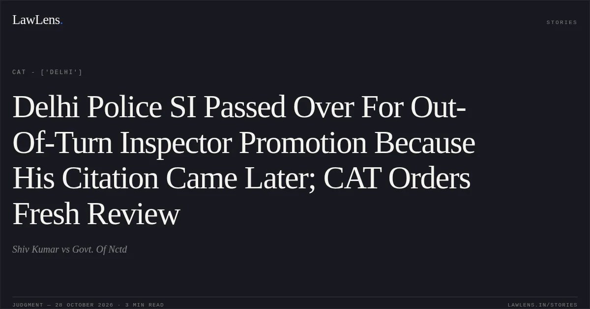 Delhi Police SI Passed Over For Out-Of-Turn Inspector Promotion Because His Citation Came Later; CAT Orders Fresh Review. Shiv Kumar vs Govt. Of Nctd. CAT - ['Delhi']. LawLens
