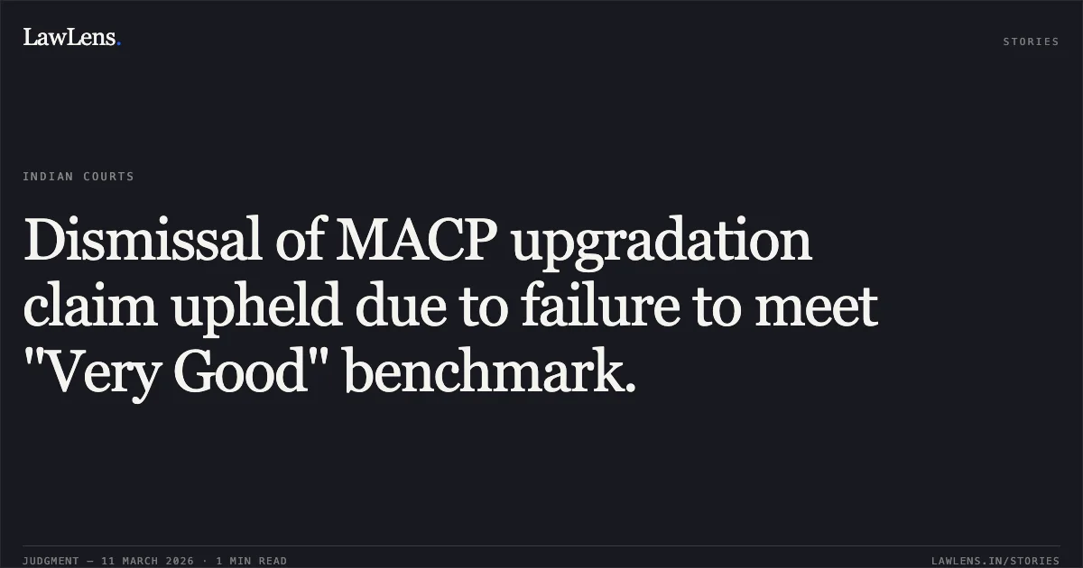 Dismissal of MACP upgradation claim upheld due to failure to meet "Very Good" benchmark.. John.S.Paul v. Union of India and Others, O.A. No. 180/00146/2025. Central Administrative Tribunal. LawLens