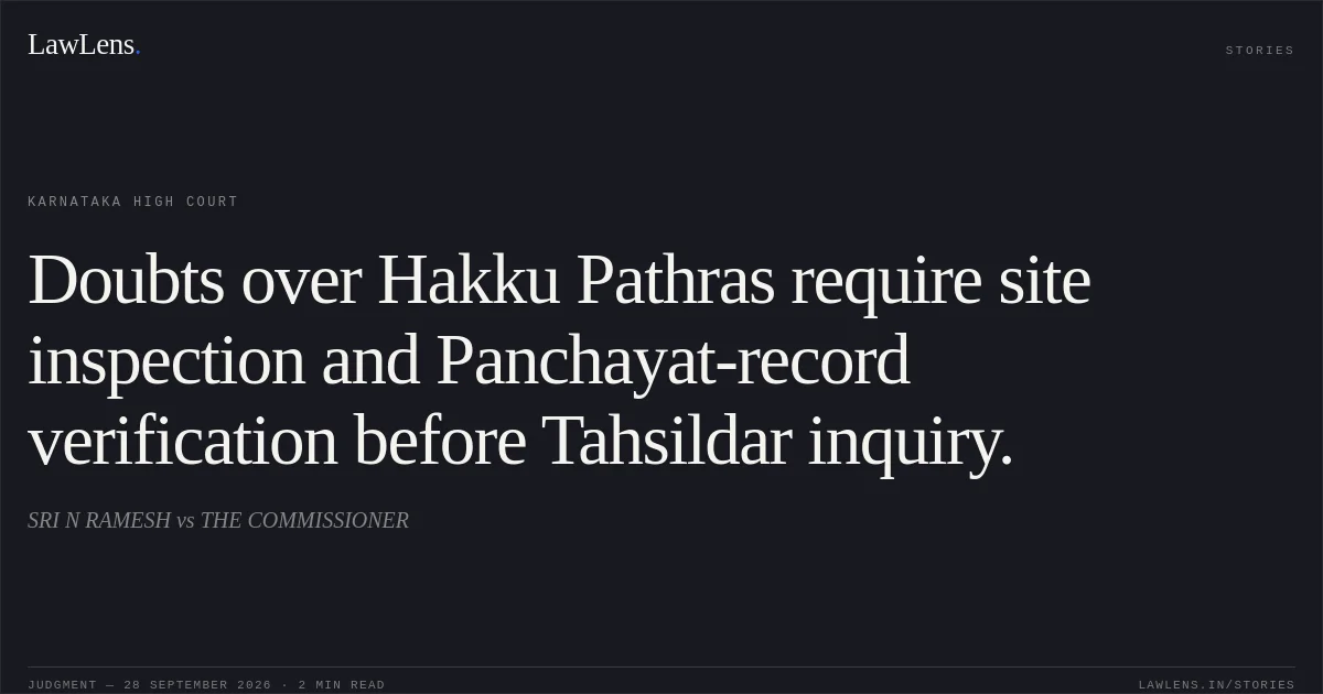 Doubts over Hakku Pathras require site inspection and Panchayat-record verification before Tahsildar inquiry.. SRI N RAMESH vs THE COMMISSIONER. Karnataka High Court. LawLens
