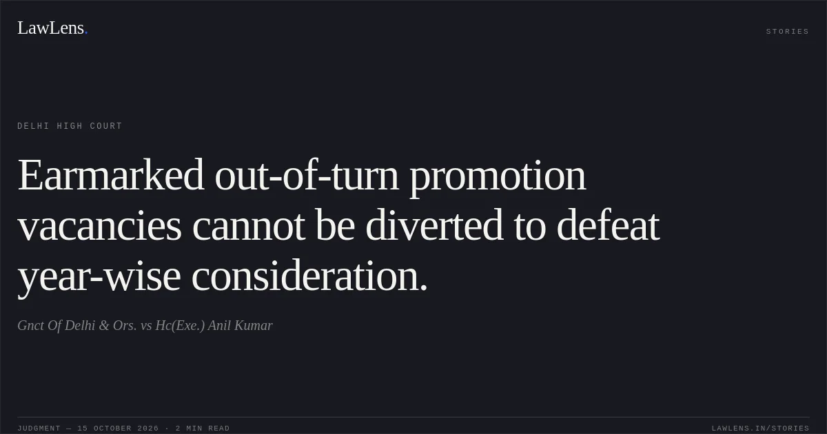 Earmarked out-of-turn promotion vacancies cannot be diverted to defeat year-wise consideration.. Gnct Of Delhi & Ors. vs Hc(Exe.) Anil Kumar. Delhi High Court. LawLens