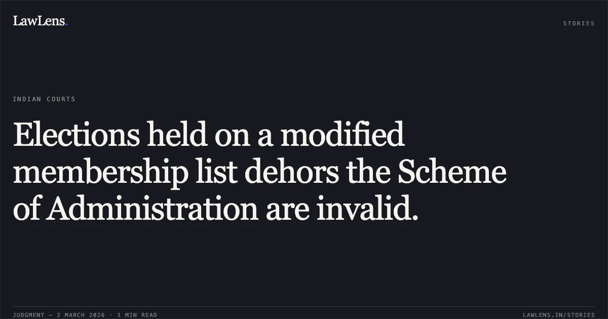 Elections held on a modified membership list dehors the Scheme of Administration are invalid.. The Committee of Management, Nawab Singh Chauhan Gramodaya Inter College and another v. The State of UP and 2 others [WRIT - C No. 13237 of 2025]. Allahabad High Court. LawLens