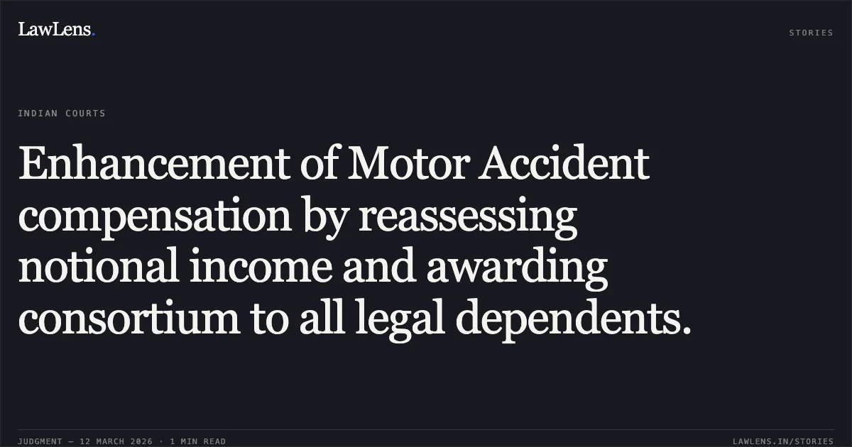 Enhancement of Motor Accident compensation by reassessing notional income and awarding consortium to all legal dependents.. Champaben Narharibhai Baria & Ors. v. Rajendrabhai Kacharabhai Panchal & Ors. [FIRST APPEAL NO. 1287 of 2018]. Gujarat High Court. LawLens