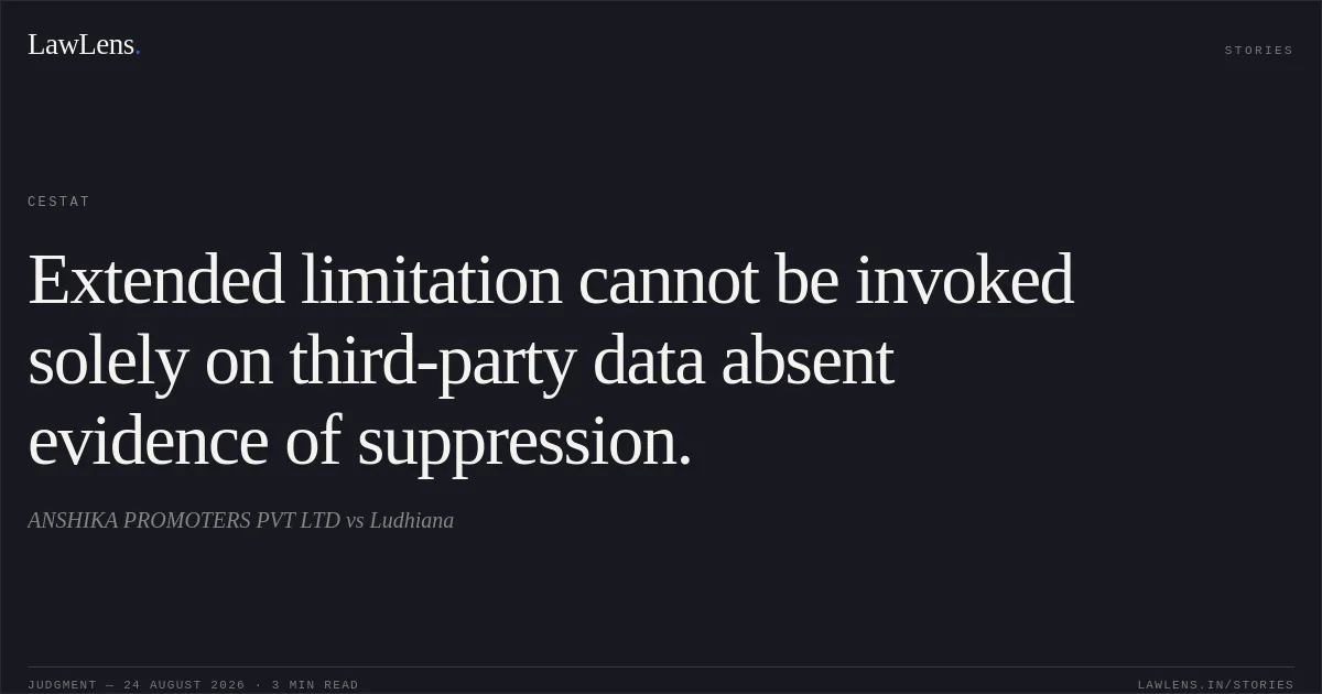 Extended limitation cannot be invoked solely on third-party data absent evidence of suppression.. ANSHIKA PROMOTERS PVT LTD vs Ludhiana. CESTAT. LawLens