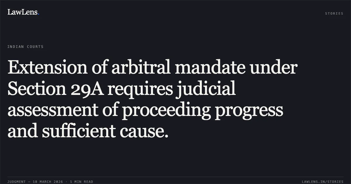 Extension of arbitral mandate under Section 29A requires judicial assessment of proceeding progress and sufficient cause.. Randhawa Construction Private Limited vs Ms Hcbs Promoters And Developers Pvt Ltd. Delhi High Court. LawLens