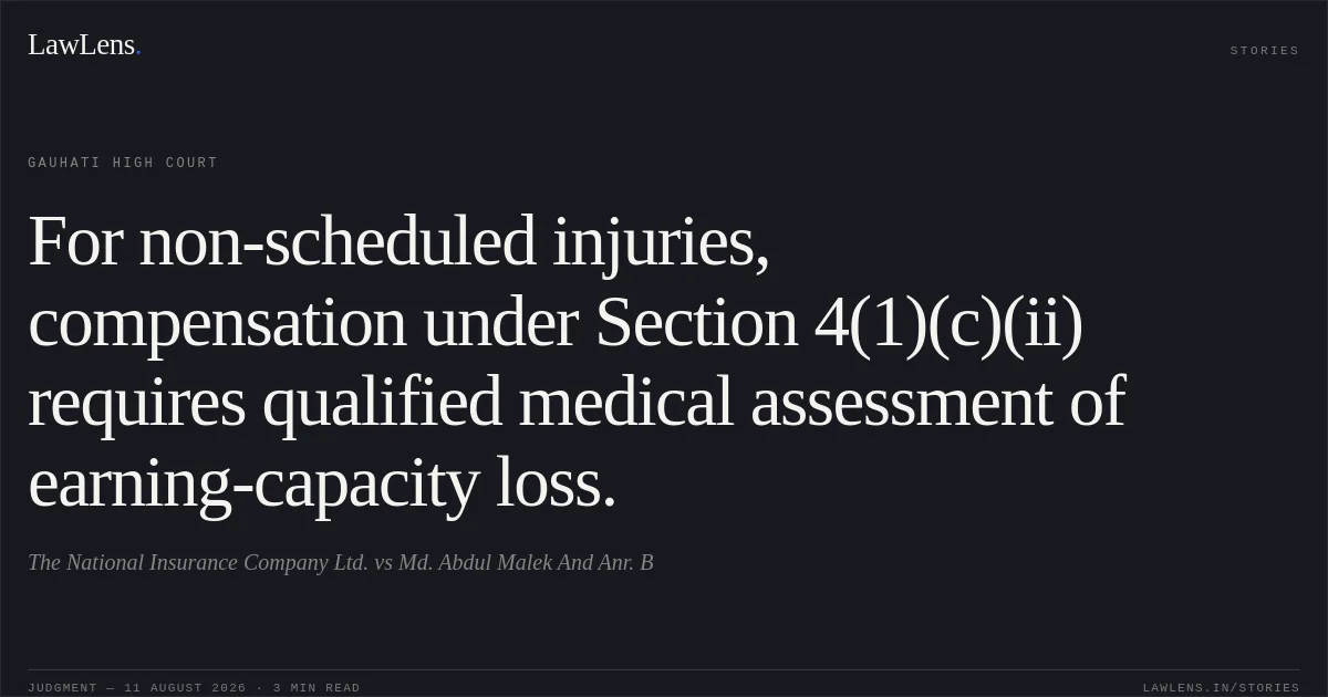 For non-scheduled injuries, compensation under Section 4(1)(c)(ii) requires qualified medical assessment of earning-capacity loss.. The National Insurance Company Ltd. vs Md. Abdul Malek And Anr. B. Gauhati High Court. LawLens