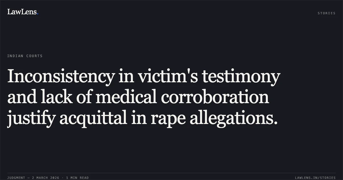 Inconsistency in victim's testimony and lack of medical corroboration justify acquittal in rape allegations.. State of Gujarat v. Mahipat @ Parshottam Bachubhai [R/Criminal Appeal No. 1218 of 1997]. Gujarat High Court. LawLens
