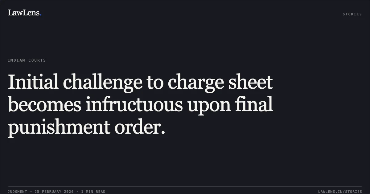 Initial challenge to charge sheet becomes infructuous upon final punishment order.. O.A.No. 260/00066 of 2022, CENTRAL ADMINISTRATIVE TRIBUNAL CUTTACK BENCH, CUTTACK. Central Administrative Tribunal. LawLens