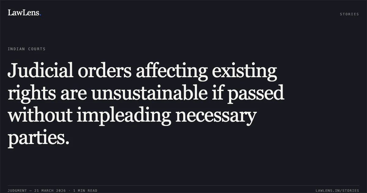 Judicial orders affecting existing rights are unsustainable if passed without impleading necessary parties.. Smti Pratima Chetia vs The State Of Assam And 6 Ors.. Gauhati High Court. LawLens