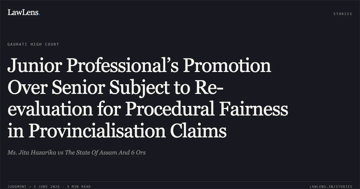 Junior Professional’s Promotion Over Senior Subject to Re-evaluation for Procedural Fairness in Provincialisation Claims. Ms. Jita Hazarika vs The State Of Assam And 6 Ors. Gauhati High Court. LawLens