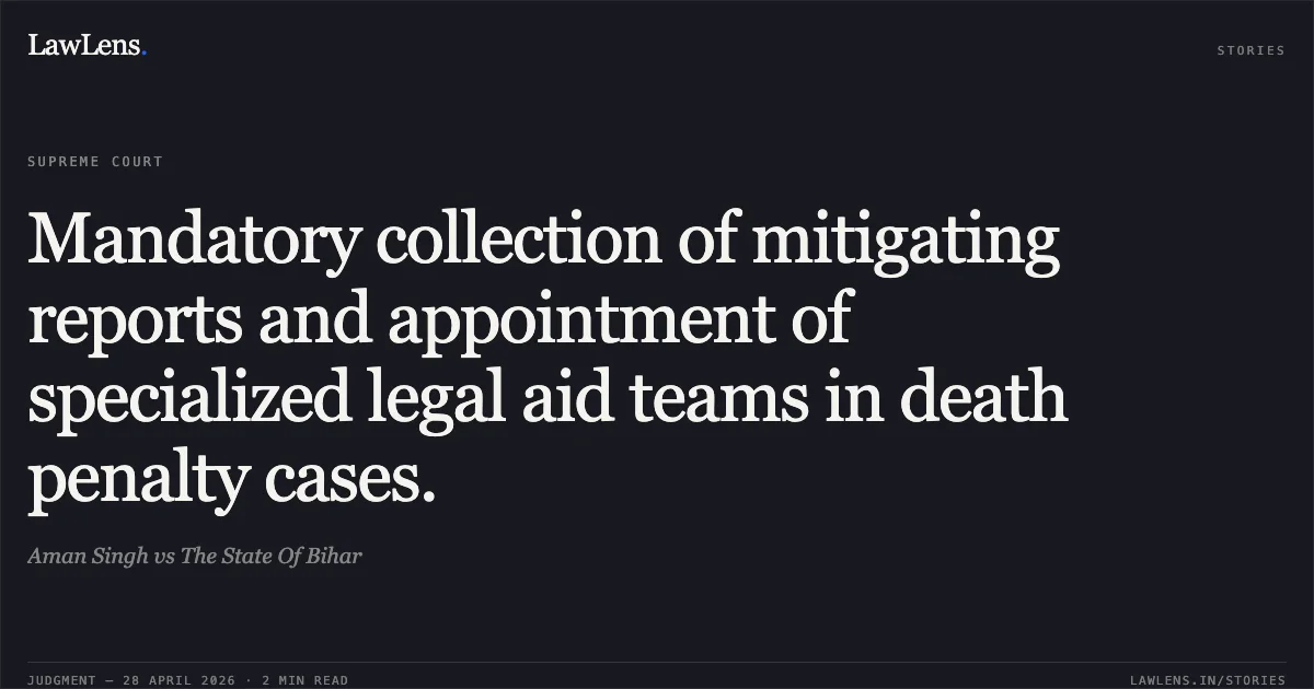 Mandatory collection of mitigating reports and appointment of specialized legal aid teams in death penalty cases.. Aman Singh vs The State Of Bihar. Supreme Court. LawLens