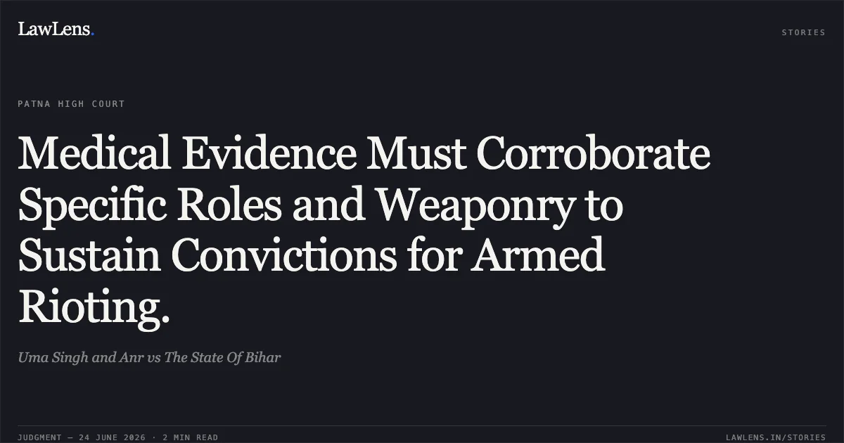 Medical Evidence Must Corroborate Specific Roles and Weaponry to Sustain Convictions for Armed Rioting.. Uma Singh and Anr vs The State Of Bihar. Patna High Court. LawLens