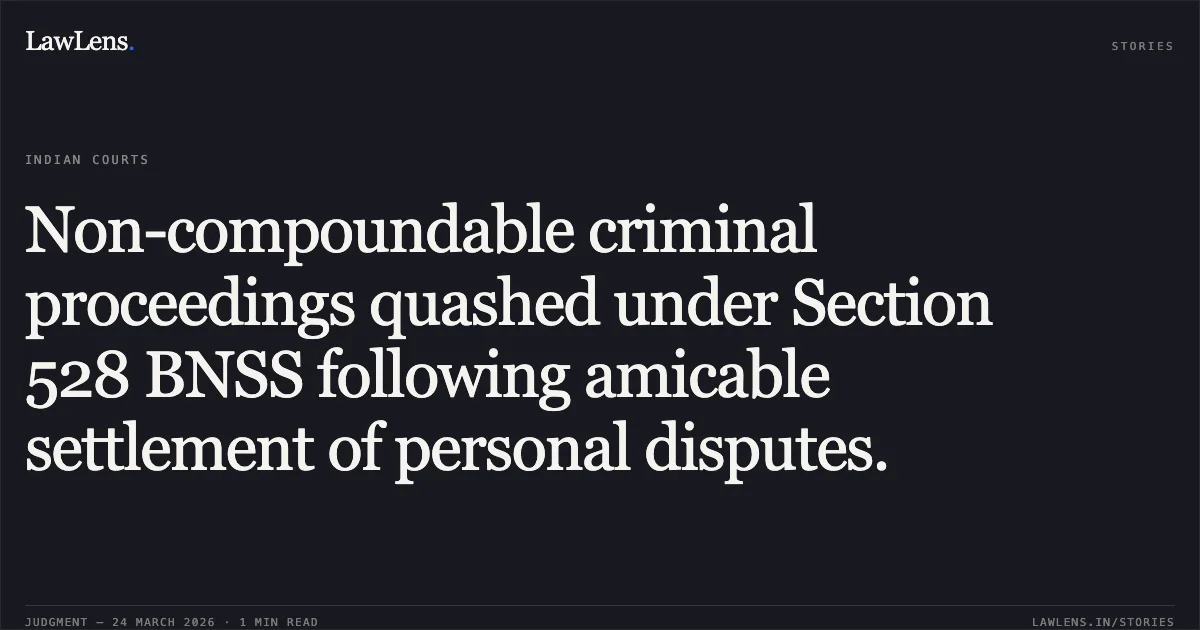 Non-compoundable criminal proceedings quashed under Section 528 BNSS following amicable settlement of personal disputes.. RAJENDRA KASHYAP vs STATE OF UTTARAKHAND. Uttarakhand High Court. LawLens