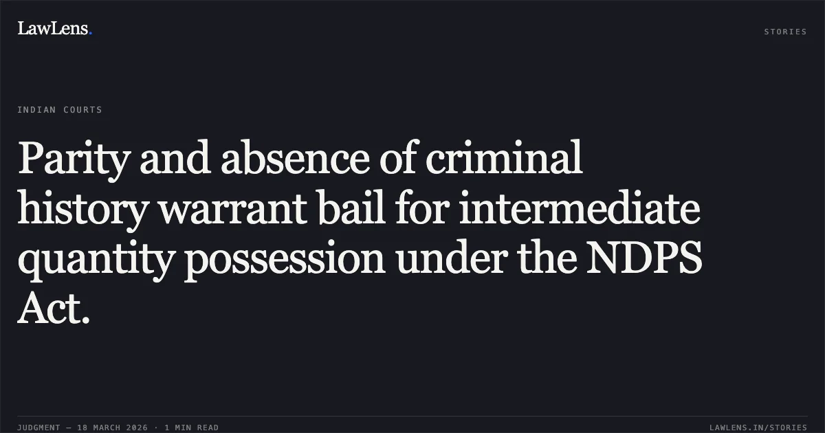 Parity and absence of criminal history warrant bail for intermediate quantity possession under the NDPS Act.. PRADEEP DEEP vs STATE OF CHHATTISGARH. Chhattisgarh High Court. LawLens