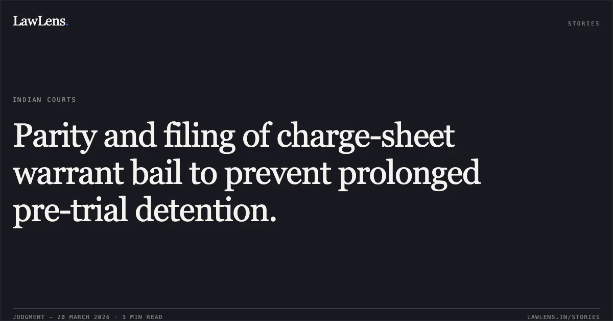 Parity and filing of charge-sheet warrant bail to prevent prolonged pre-trial detention.. Shivam Tiwari vs State Of Madhya Pradesh. Madhya Pradesh High Court. LawLens