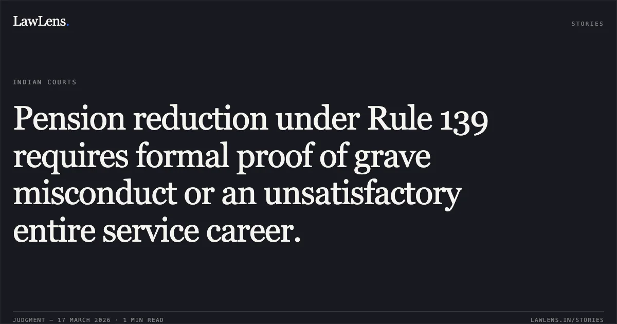 Pension reduction under Rule 139 requires formal proof of grave misconduct or an unsatisfactory entire service career.. THE STATE OF JHARKHAND THROUGH THE PRINCIPAL SECRETARY, WATER RESOURCE DEPARTMENT vs RAMCHANDRA RAJAK. Jharkhand High Court. LawLens