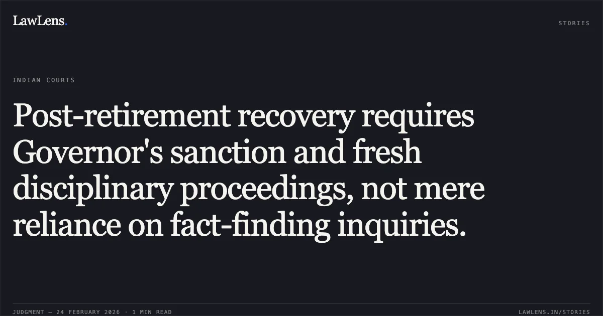 Post-retirement recovery requires Governor's sanction and fresh disciplinary proceedings, not mere reliance on fact-finding inquiries.. Surendra Dutt Kaushik v. State of U.P. and others WRIT - A No. 2353 of 2026. Allahabad High Court. LawLens
