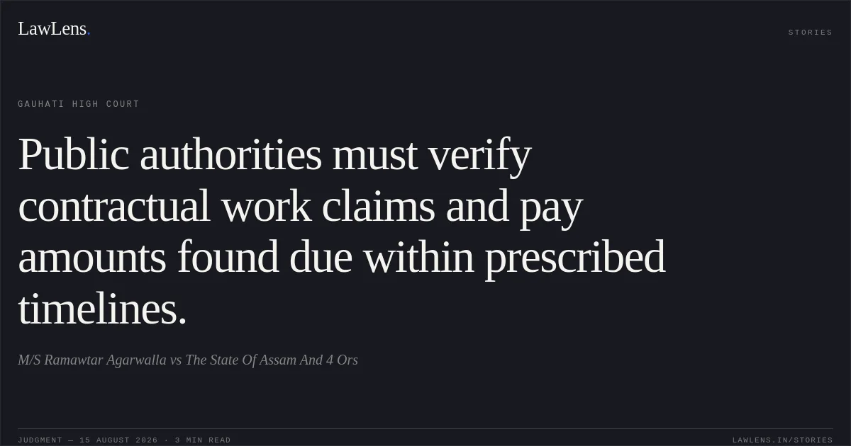 Public authorities must verify contractual work claims and pay amounts found due within prescribed timelines.. M/S Ramawtar Agarwalla vs The State Of Assam And 4 Ors. Gauhati High Court. LawLens