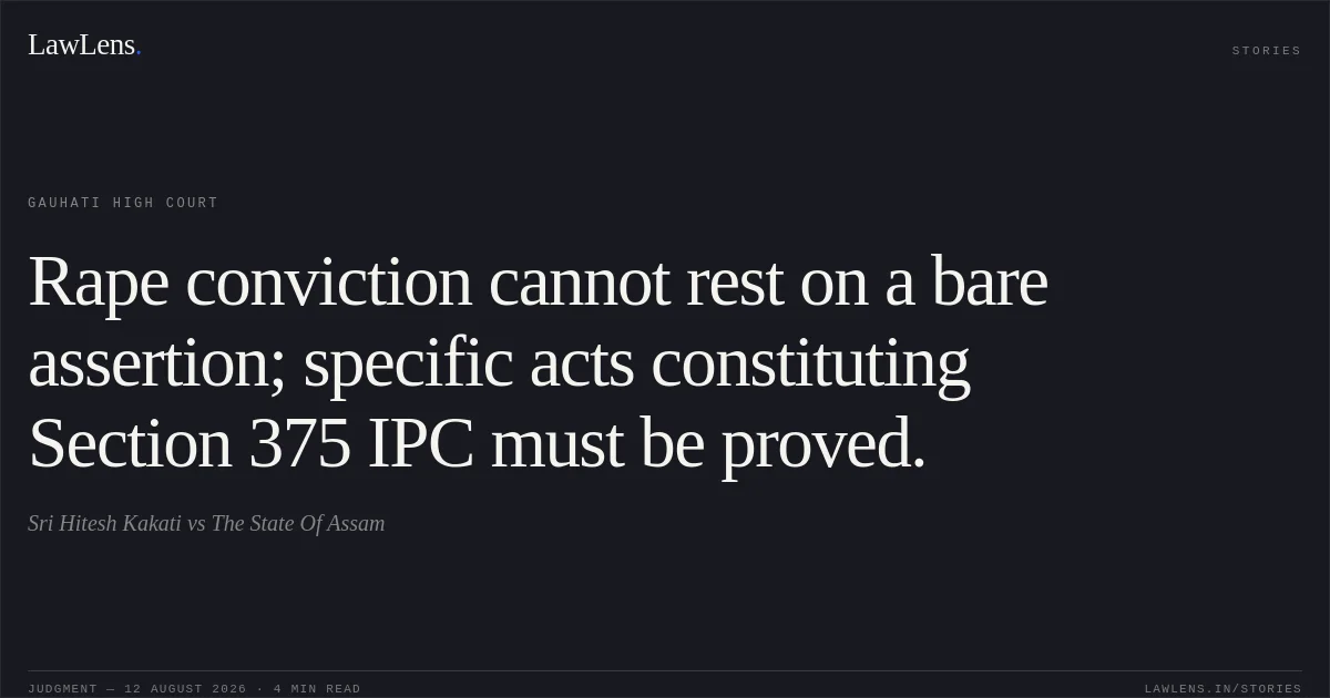 Rape conviction cannot rest on a bare assertion; specific acts constituting Section 375 IPC must be proved.. Sri Hitesh Kakati vs The State Of Assam. Gauhati High Court. LawLens