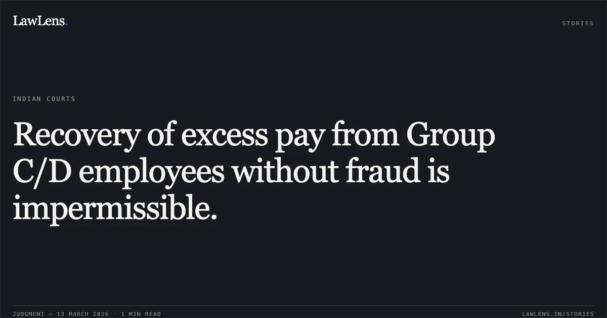 Recovery of excess pay from Group C/D employees without fraud is impermissible.. Central Administrative Tribunal. LawLens