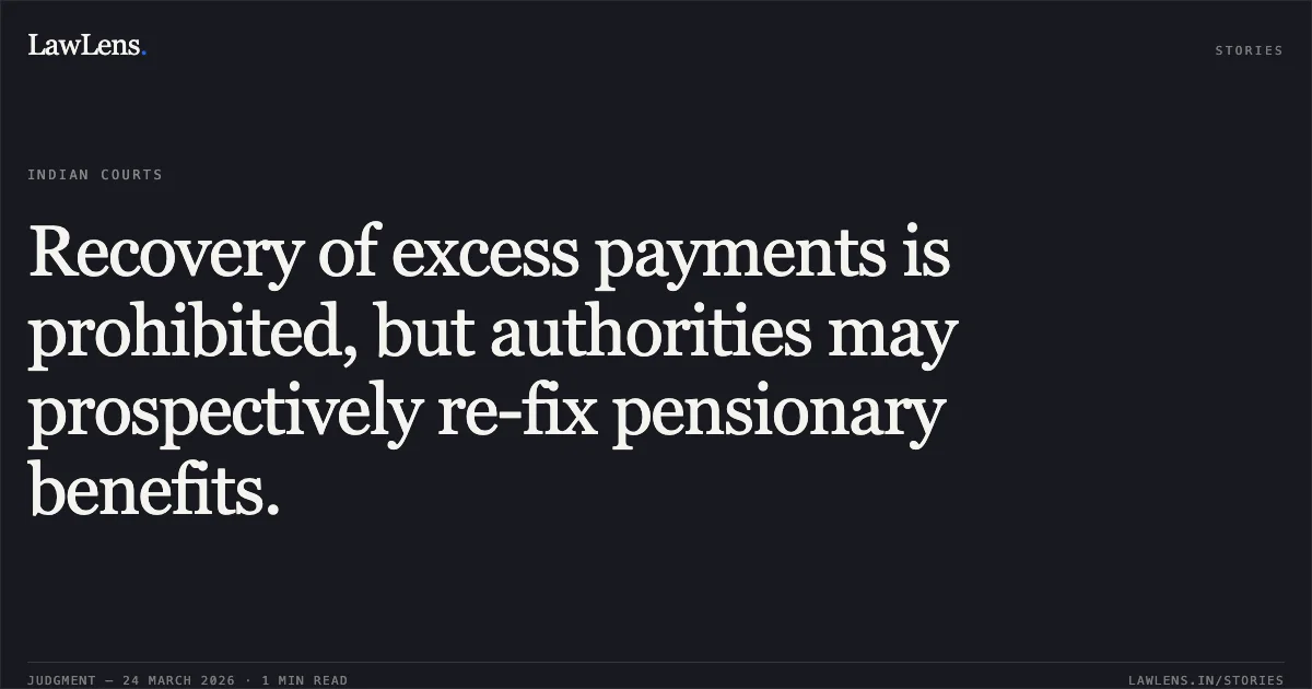 Recovery of excess payments is prohibited, but authorities may prospectively re-fix pensionary benefits.. hafizullah shah vs FINANCE DEPARTMENT. Central Administrative Tribunal. LawLens