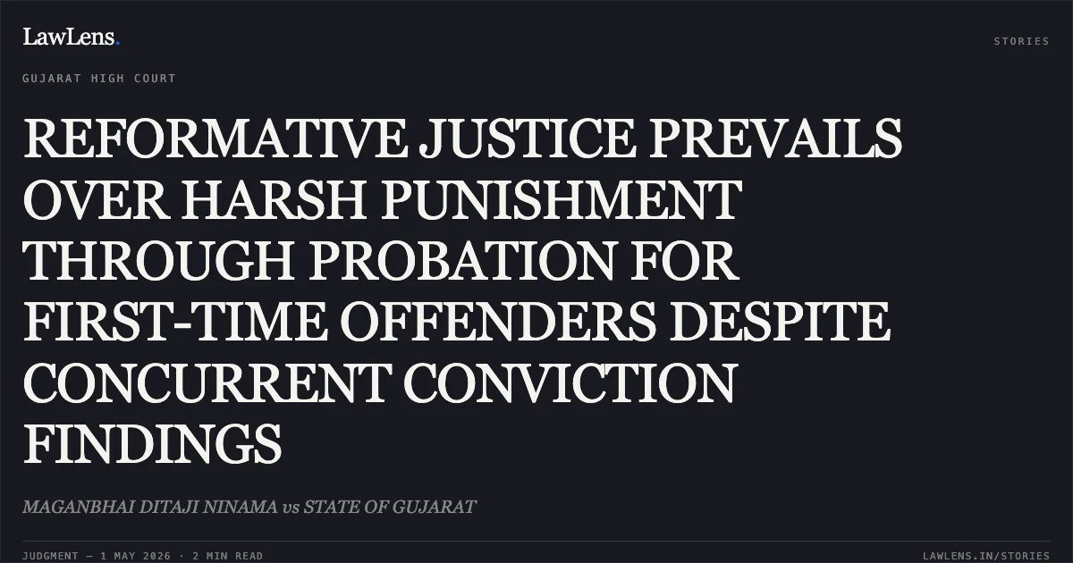 REFORMATIVE JUSTICE PREVAILS OVER HARSH PUNISHMENT THROUGH PROBATION FOR FIRST-TIME OFFENDERS DESPITE CONCURRENT CONVICTION FINDINGS. MAGANBHAI DITAJI NINAMA vs STATE OF GUJARAT. Gujarat High Court. LawLens