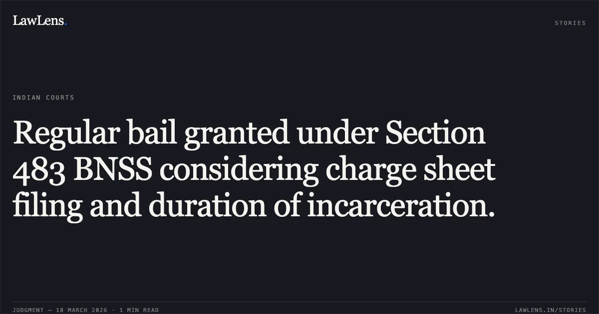 Regular bail granted under Section 483 BNSS considering charge sheet filing and duration of incarceration.. ASHIF KHAN vs STATE OF CHHATTISGARH. Chhattisgarh High Court. LawLens