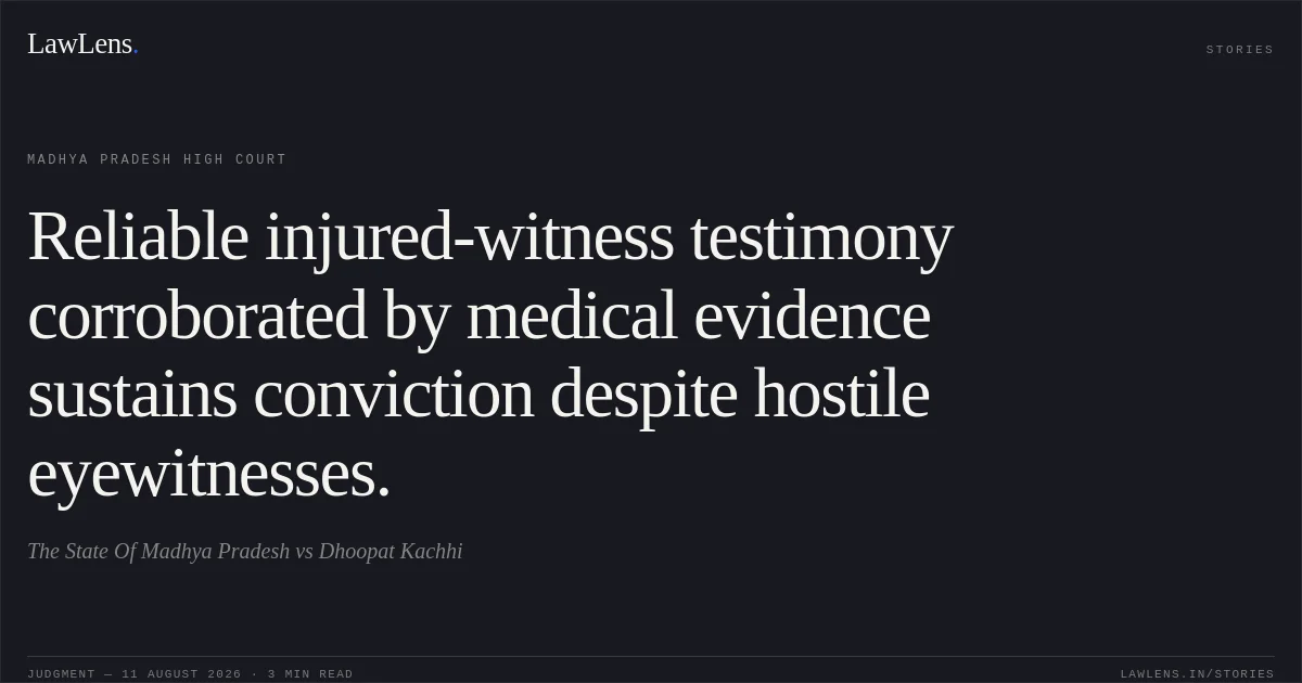 Reliable injured-witness testimony corroborated by medical evidence sustains conviction despite hostile eyewitnesses.. The State Of Madhya Pradesh vs Dhoopat Kachhi. Madhya Pradesh High Court. LawLens