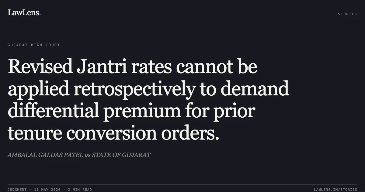 Revised Jantri rates cannot be applied retrospectively to demand differential premium for prior tenure conversion orders.. AMBALAL GALDAS PATEL vs STATE OF GUJARAT. Gujarat High Court. LawLens