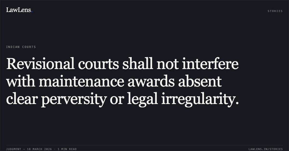 Revisional courts shall not interfere with maintenance awards absent clear perversity or legal irregularity.. SMT. PRIYANKA SHRIWAS vs SUNIL KUMAR PATEL. Chhattisgarh High Court. LawLens