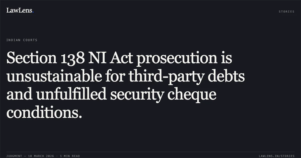 Section 138 NI Act prosecution is unsustainable for third-party debts and unfulfilled security cheque conditions.. Sanjay Agrawal vs Umacharan Bilgaiyan. Madhya Pradesh High Court. LawLens