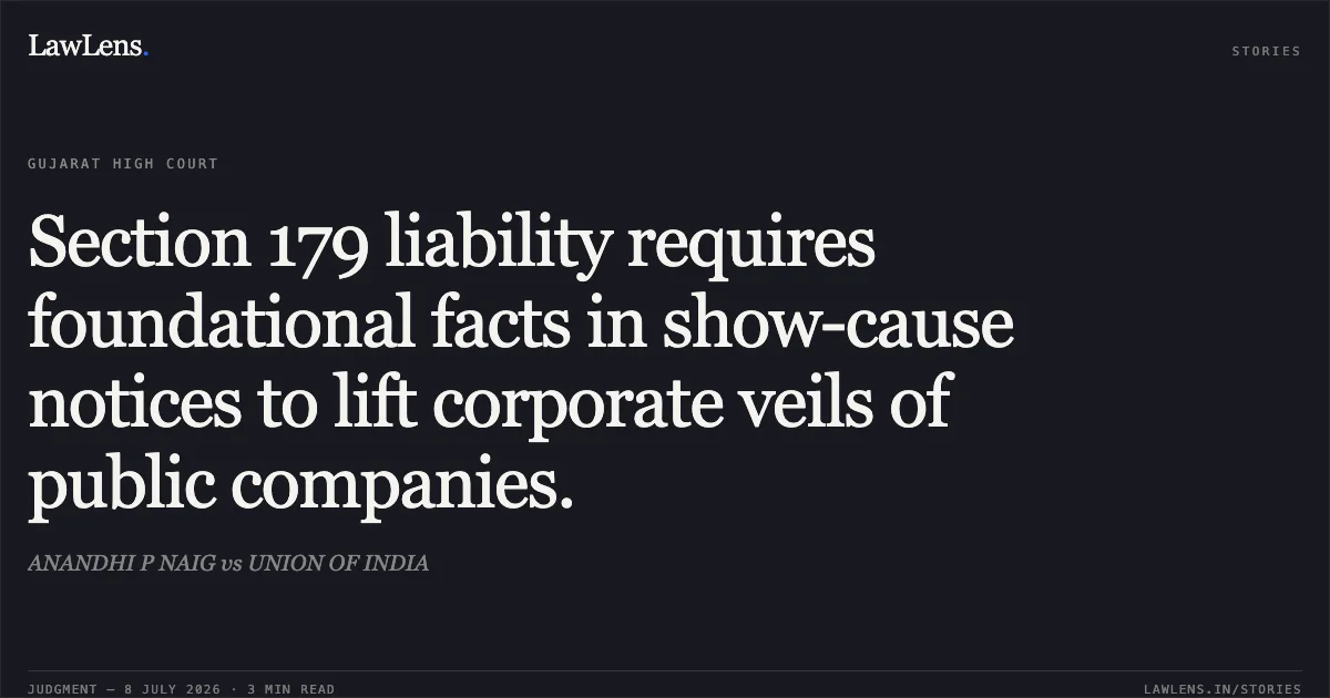 Section 179 liability requires foundational facts in show-cause notices to lift corporate veils of public companies.. ANANDHI P NAIG vs UNION OF INDIA. Gujarat High Court. LawLens