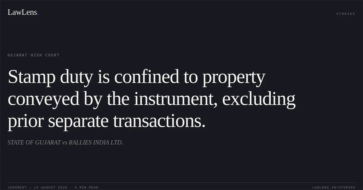 Stamp duty is confined to property conveyed by the instrument, excluding prior separate transactions.. STATE OF GUJARAT vs RALLIES INDIA LTD.. Gujarat High Court. LawLens